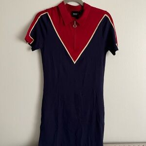 Navy and Red Polo Quarter Zip Collared Midi Dress